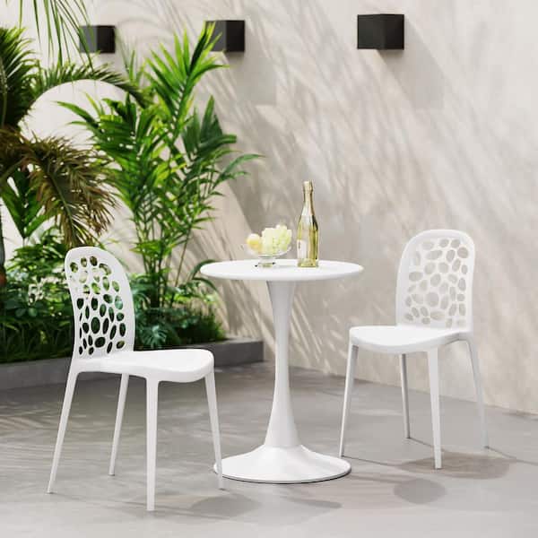 Frond and Form Modern Outdoor Patio Poly Plastic Stacking Dining Side Chair (Set of 2), White