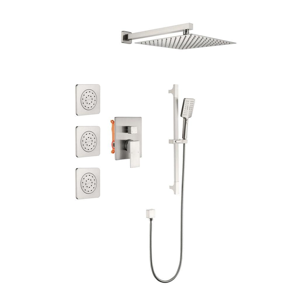 Single Handle 3-Spray Square Shower Faucet 2 GPM with High Pressure and 3-B