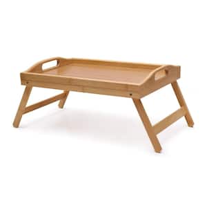 17.7 x 11 in. Natural Bamboo Tray, Breakfast Tray with Folding Legs, Serving Tray, TV Tray Table, Portable Tray