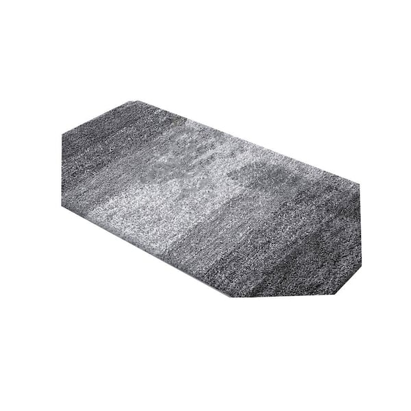 Afoxsos 44 in. x 24 in. Grey Stripe Microfiber Rectangular Shaggy Bath Rugs