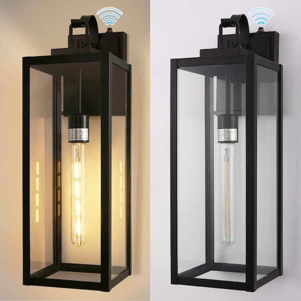 20 in. 2-Pack Large Black Outdoor Wall Lantern Sconce Waterproof with Dusk to Dawn for Porch LED Bulbs Included