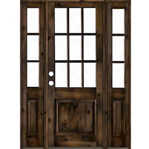 64 in. x 96 in. Knotty Alder 2 Panel Right-Hand/Inswing Clear Glass Black Stain Wood Prehung Front Door w/Sidelites