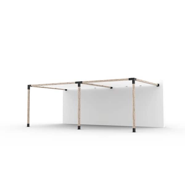 TOJA GRID 12 ft. L x 22 ft. W Double Wall Mount Pergola Kit with 2 White Shade Sails, 4x4 Wood