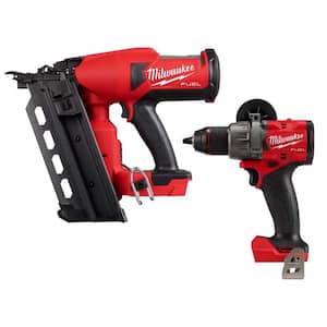 M18 FUEL 18-Volt Lithium-Ion Brushless Cordless Duplex Nailer (Tool Only) with M18 FUEL Hammer Drill/Driver