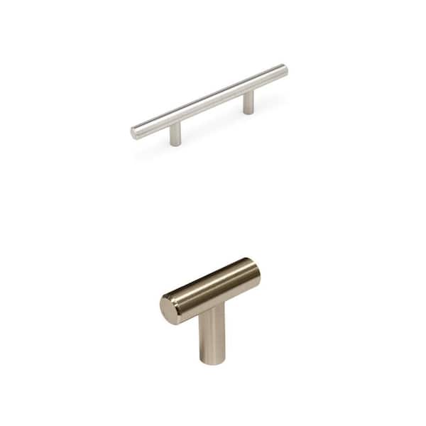 Washington Collection Brushed Nickel Cabinet Hardware Combo: 1-9/16 in. Knob and 3 in. Bar Pull