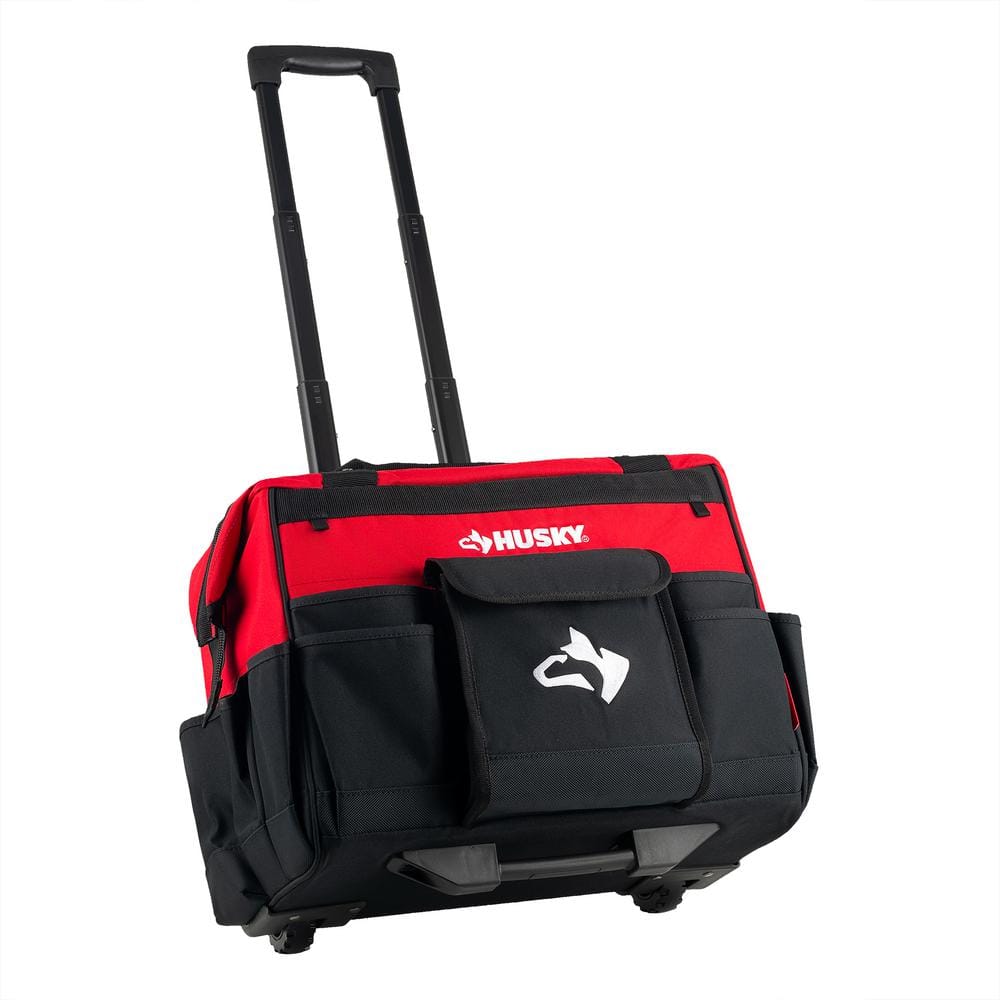 18-inch Red and Black Rolling Tool Bag with Multiple Pockets