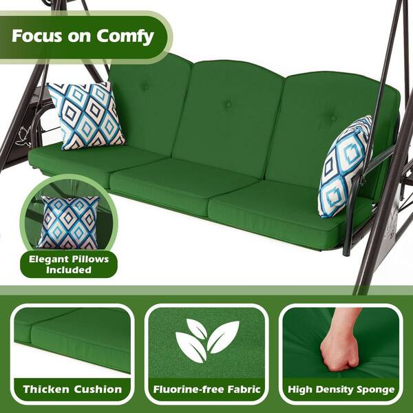 ZZW ZZW 3-Seat Metal Patio Swing with Stand Adjustable Backrest