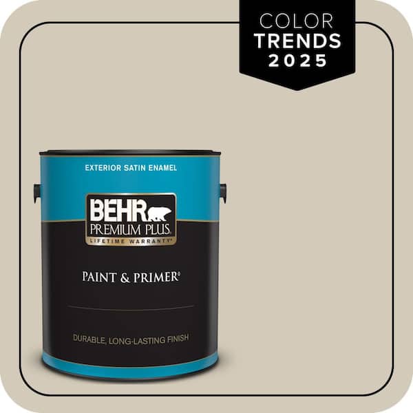 BEHR PREMIUM PLUS 1 gal. Designer Collection #DC-010 Even Better Beige Satin Enamel Exterior Paint & Primer