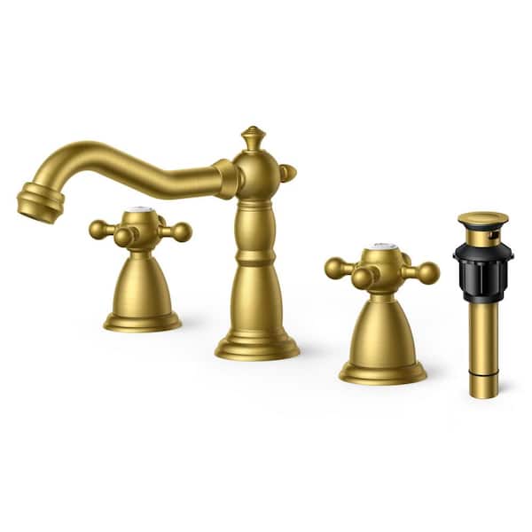 ANZA 8 in. Widespread Double Handle Bathroom Faucet with Drain Kit Included-Anti-Fingerprint 3-Hole Sinks in Gold