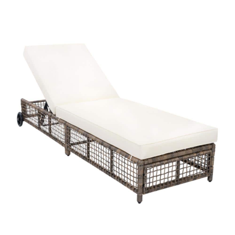 Brown 2-Piece Wicker Outdoor Patio Chaise Lounge with Beige Cushions price history on PriceWatchPro