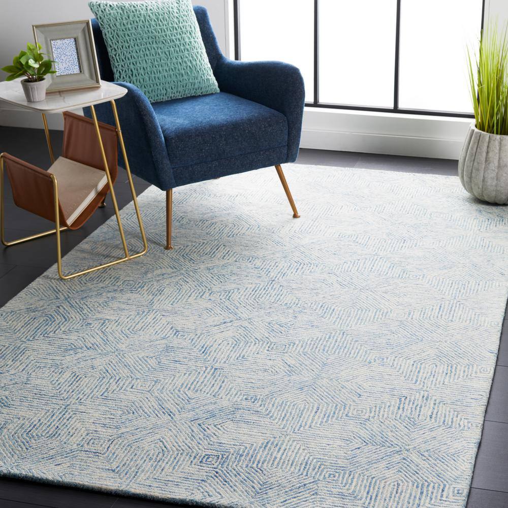 Blue and Ivory Hand-Tufted Wool Abstract Area Rug