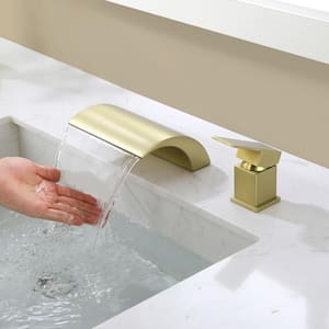 Molark 8 in. Widespread Single Handle Waterfall Spout Bathroom Faucet in Brushed Gold (Valve Included)