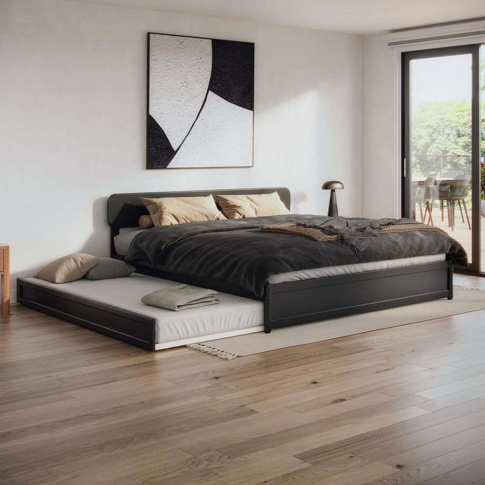 AFI Capri Black Wood Frame King Platform Bed with Panel Footboard and ...
