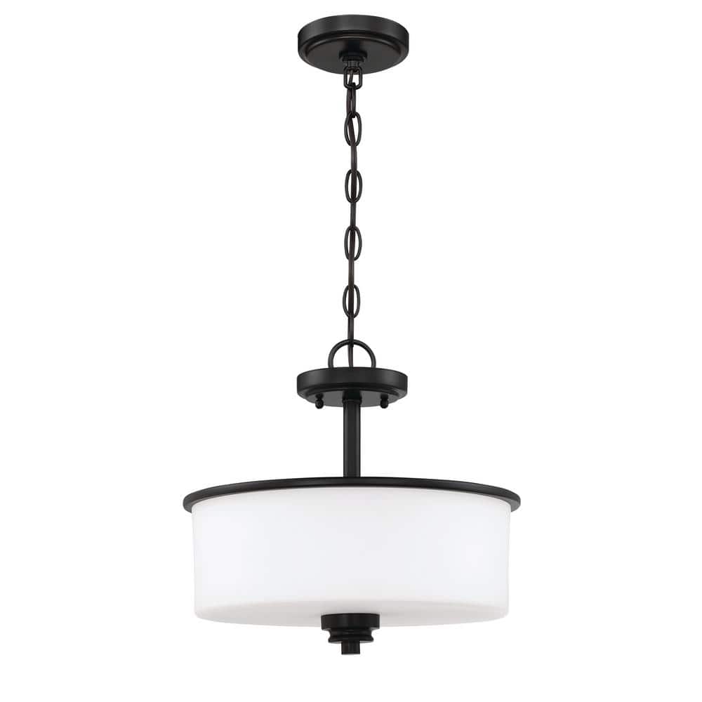 Flat Black and Glass Drum Chandelier with Polished Nickel Finish