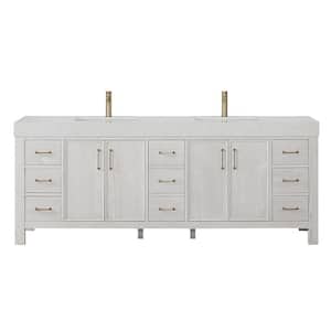 Leon 84 in. W x 22 in. D x 34 in. H Double Freestanding Bath Vanity in Washed White with White Composite Stone Top