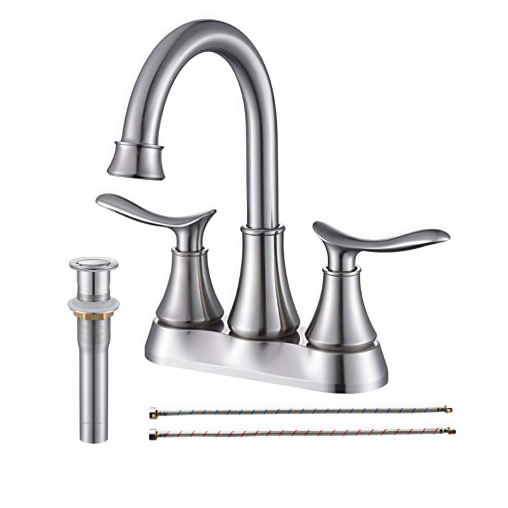 4 in. Centerset 2 Handle High Arc Bathroom Faucet with 360° Swivel Spout and Drain Kit Included in Brushed Nickel price history on PriceWatchPro