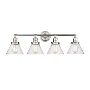 Eyden 34.875 in. 4-Light Brushed Nickel Vanity Light with Clear Seedy Glass