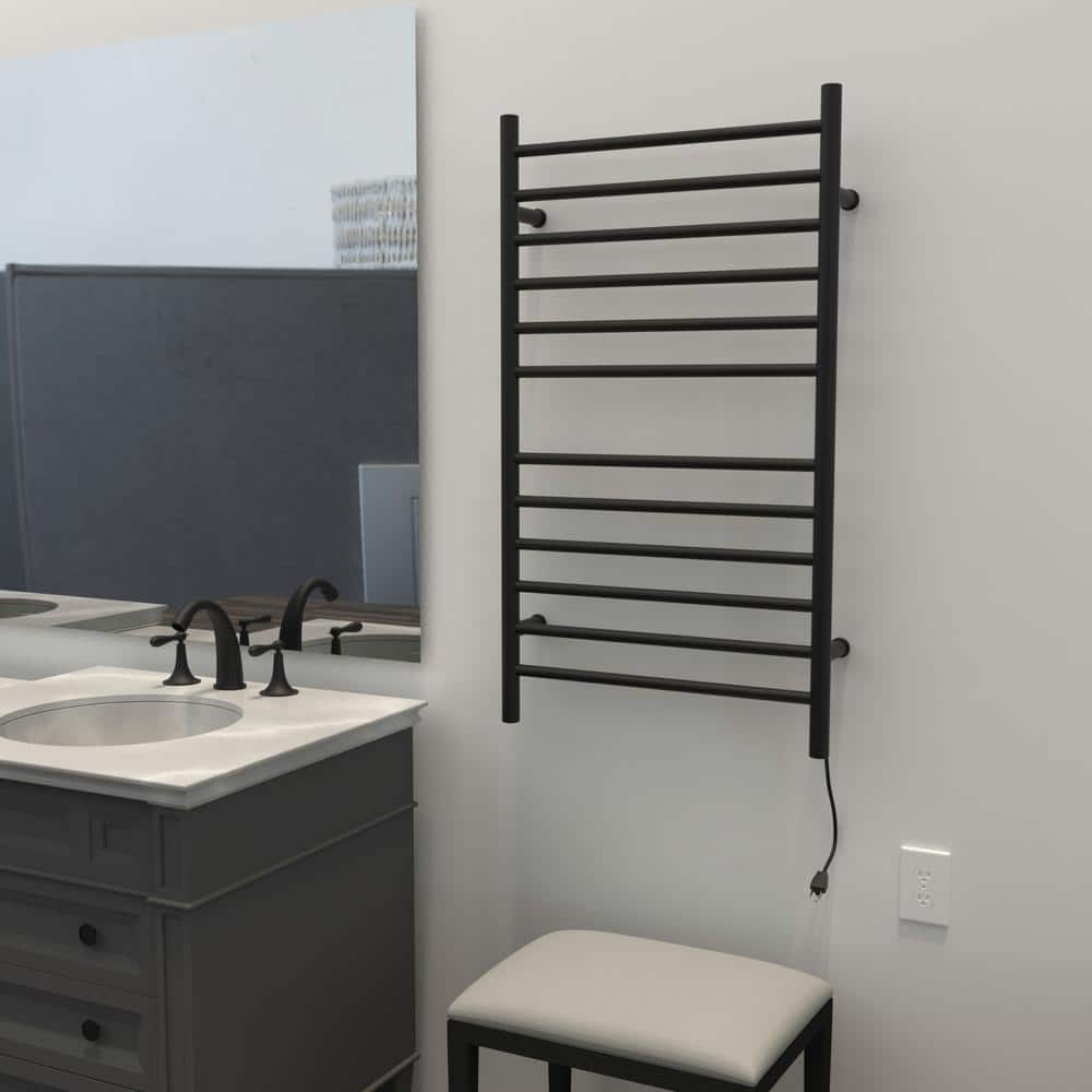 Matte Black Stainless Steel Wall Mounted 12-Bar Towel Warmer
