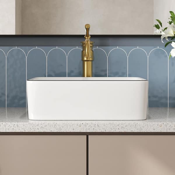 DEERVALLEY Liberty 16 in. Rectangular Ceramic Bathroom Vessel Sink Art Basin in White and Black Rim Faucet Not Included