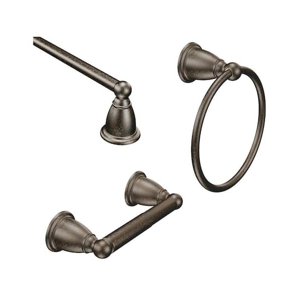 MOEN Brantford 3-Piece Bath Hardware Set with 18 in. Towel Bar, Paper Holder, and Towel Ring in Oil Rubbed Bronze