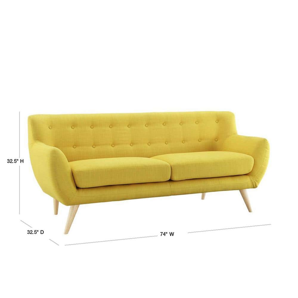 Sunny Tufted Fabric 74" Tuxedo Sofa with Natural Wood Legs
