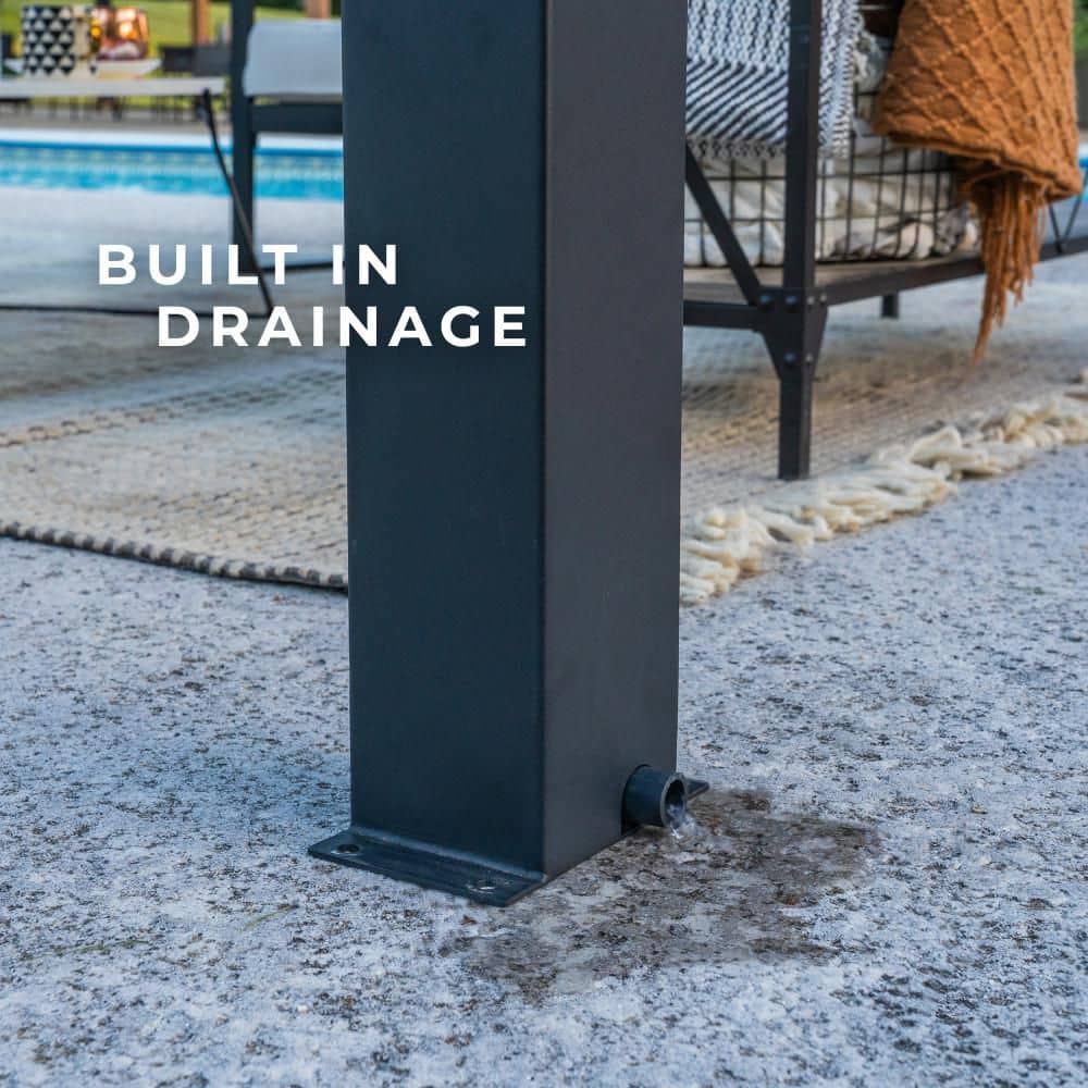 Evanston Black Galvanized Steel Wall-Mounted Pergola with Adjustable Roof