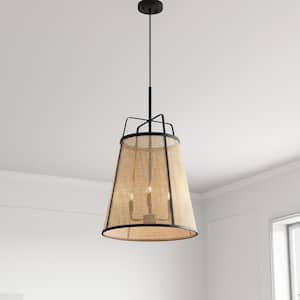 16.14 in. 3-Light Woven Bamboo Chandelier Natural Simple Hand Weaved Pendant Light