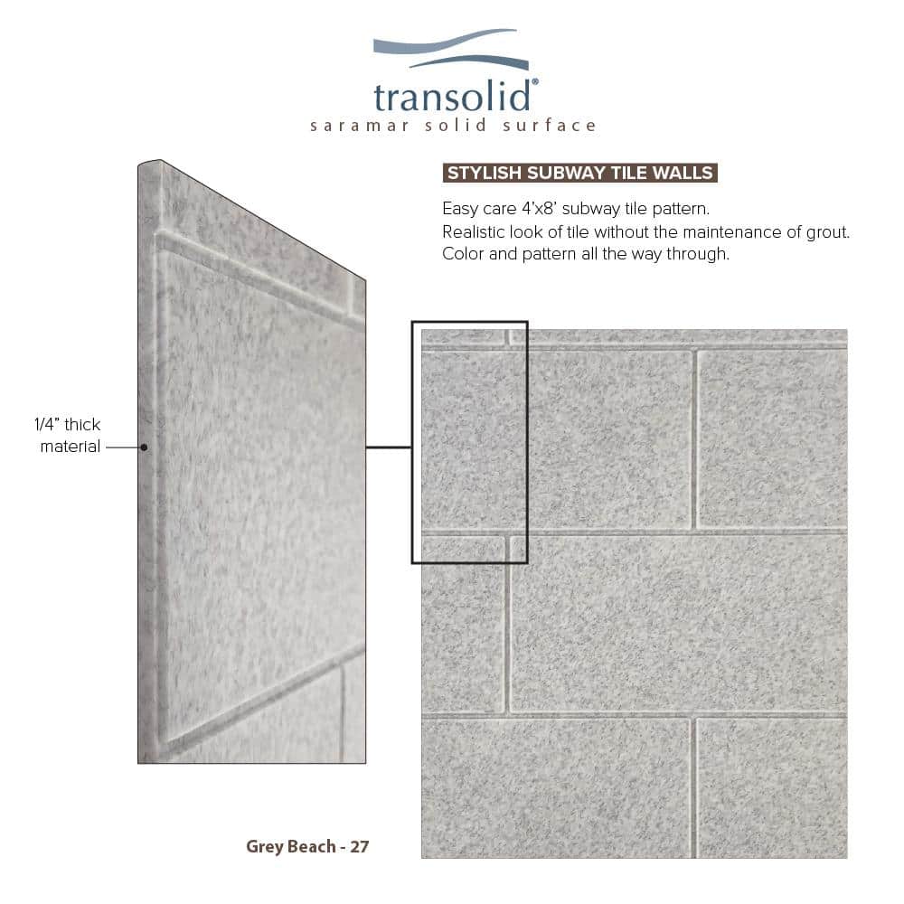 Gray Beach Subway Tile 36" x 60" x 96" Shower Wall Kit