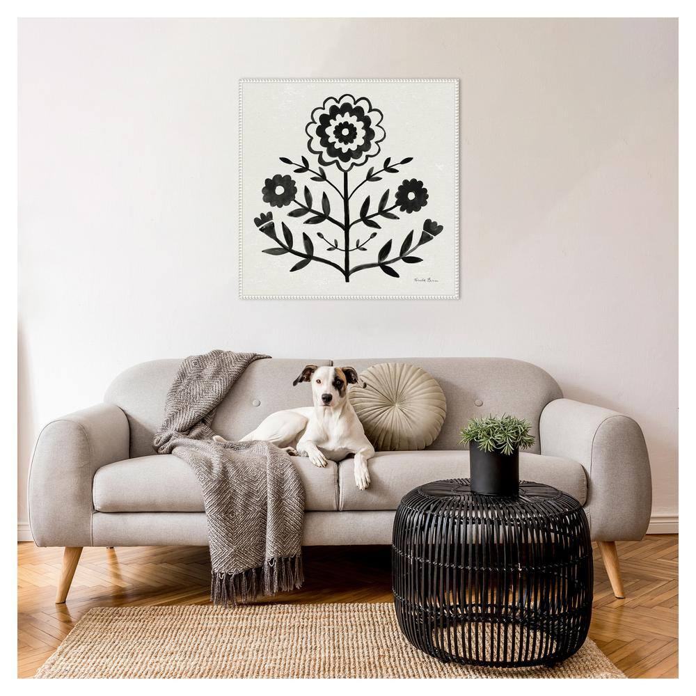 30"x30" Black and White Botanic-Inspired Framed Canvas Wall Art