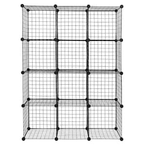 4 Tiers Metal Cube Grid Wire Cube Household Shelving Unit in Black (42.13 in. W x 55.12 in. H x 14.57 in. D)