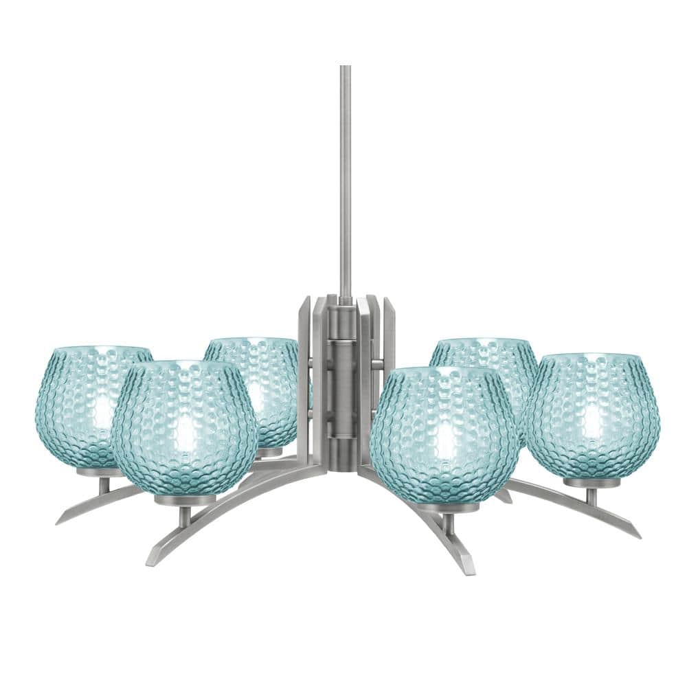 Siena 27.5 in. 6 Light Graphite Chandelier with Turquoise Glass Shades
