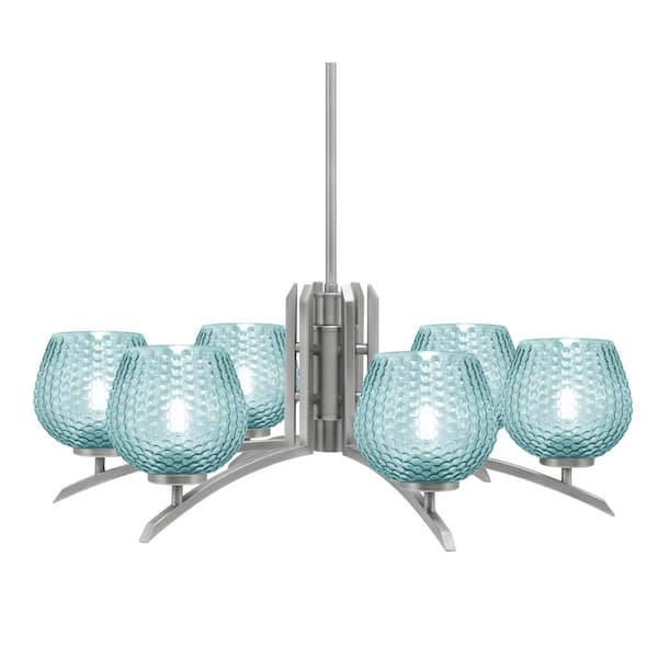 Unbranded Siena 27.5 in. 6 Light Graphite Chandelier with Turquoise Glass Shades