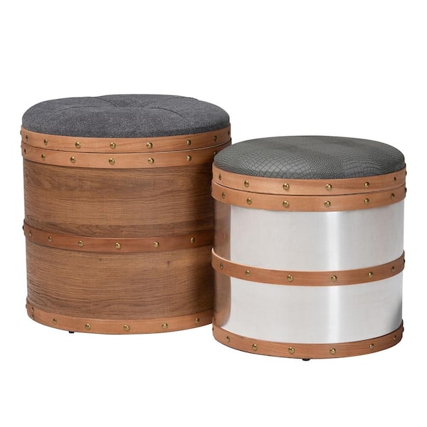 Baxton Studio Caleb Brown and Mirrored Storage Ottoman Set