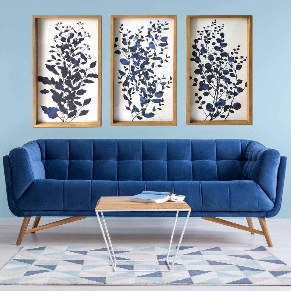 Blue Branches Pine Wood Framed Canvas Wall Art Set