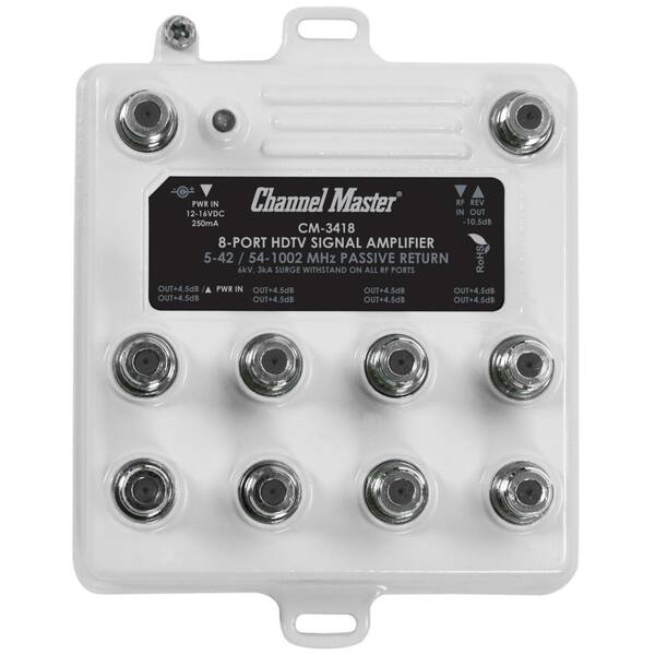Channel Master 8-Port Ultra Mini Distribution Amplifier TV Signal Booster and Splitter