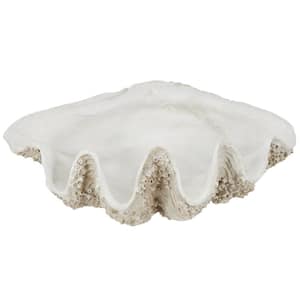 White 34 in. x 16 in. Polystone Large Textured Shell Sculpture