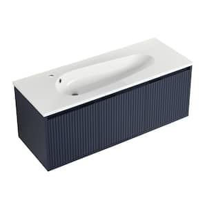 48 in. W x 18 in. D x 18 in. H Wall Mounted Bathroom Vanity Cabinet in Navy Blue Line with White Gel Top