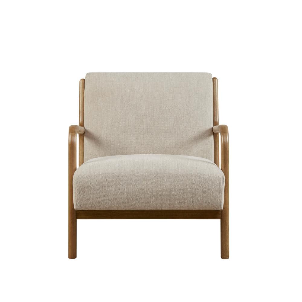 Cream Upholstered Wood Frame Mid-Century Accent Chair