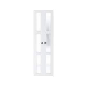 24 in. x 77.7 in. 3 Lite Frosted Glass Solid Core White Finished MDF Pivot Bi-fold Door with Pivot Hardware Kit