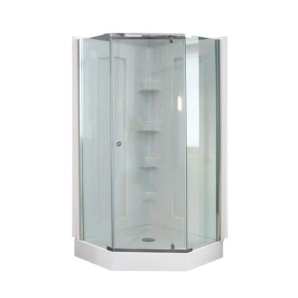 Dreamwerks 38 in. x 38 in. x 78 in. Neo Angle Mosaic Shower Kit with Polished Chrome Frame