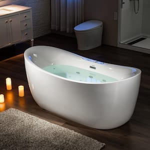 71 in. Acrylic Flatbottom Freestanding Whirlpool and Air with Inline Heater Bathtub,Drain and Overflow Included in White
