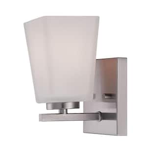 Brushed Nickel Wall Sconce with Etched White Glass