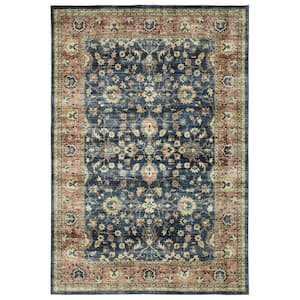Summit Blue/Rust 8 ft. x 10 ft. Traditional Oriental Border Polyester Machine Washable Indoor Area Rug