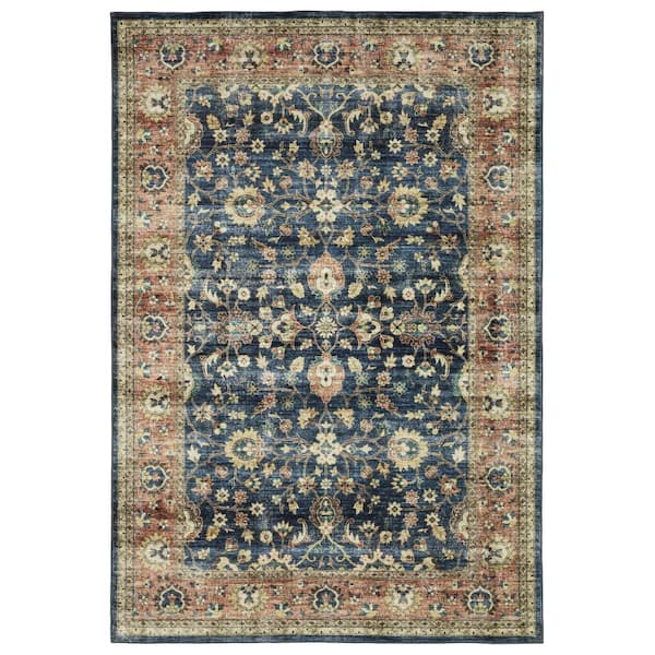 AVERLEY HOME Summit Blue/Rust 8 ft. x 10 ft. Traditional Oriental Border Polyester Machine Washable Indoor Area Rug
