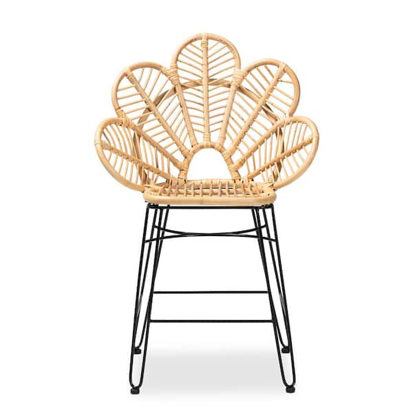 bali & pari Garan 43 in. Natural Rattan and Black Low Back Metal Frame Counter Height Bar Stool