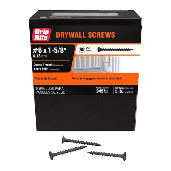 Grip-Rite #6 1-5/8 in. Square Drive Bugle Head Coarse Thread Drywall Screws 5 lb. Box
