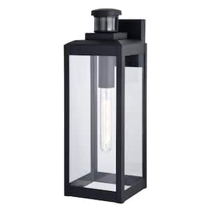 Kinzie Black Motion Sensor Dusk to Dawn Hardwired Outdoor Wall Lantern Light Fixture with Clear Glass