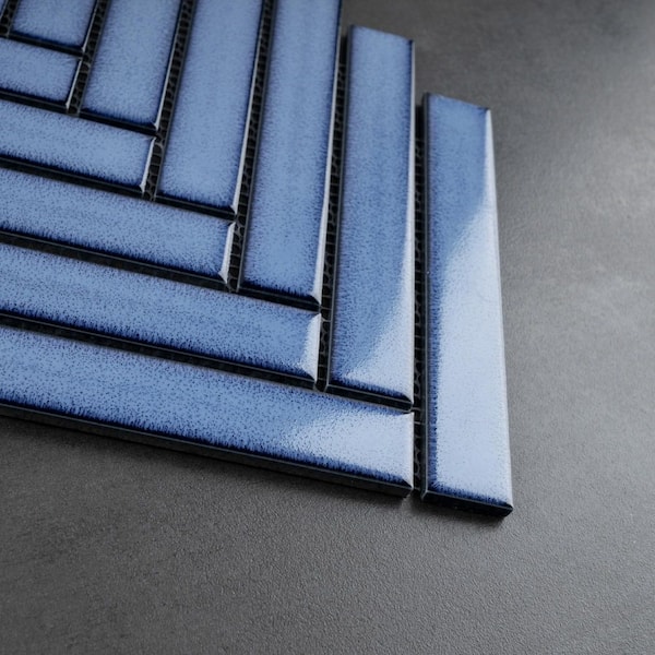 MOLOVO Porcetile Blue 8.27 in. x 9.77 in. Herringbone Glossy