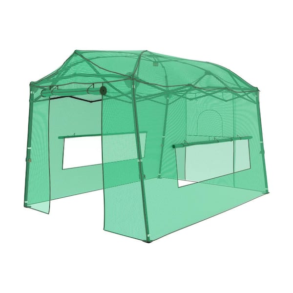 11.2 FT. x 8.5 FT. x 8 FT. Walk-in Greenhouse, Portable Pop-up with Adjustable Heights & Durable PE Cover