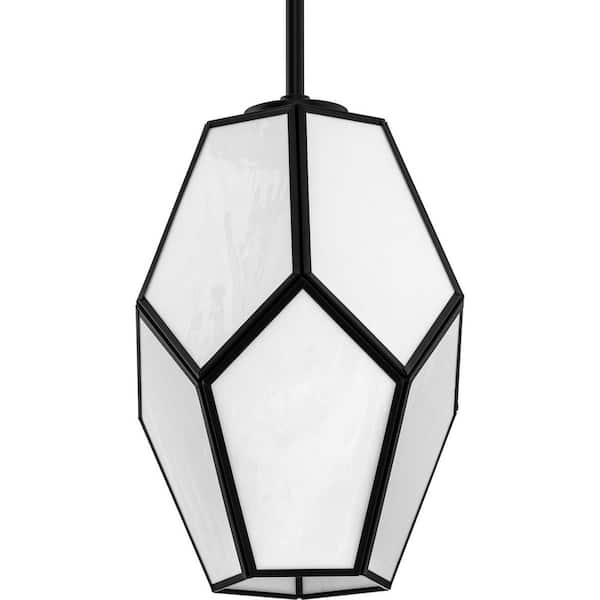 Progress Lighting Latham 100-Watt 1-Light Matte Black Contemporary Pendant with Geometrical Frame